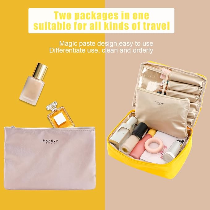 Queboom Travel Makeup Bag Cosmetic Bag Makeup Bag Toiletry bag for women and men (Yellow)