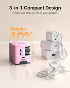W & O 60W gan Fast Charger for iPhone, Retractable Phone Charger Wall Plug with Type‑C & Compatible Lightning Cables,for iPhone 17/16/15, Galaxy S25/24,Android and Devices (Pink)