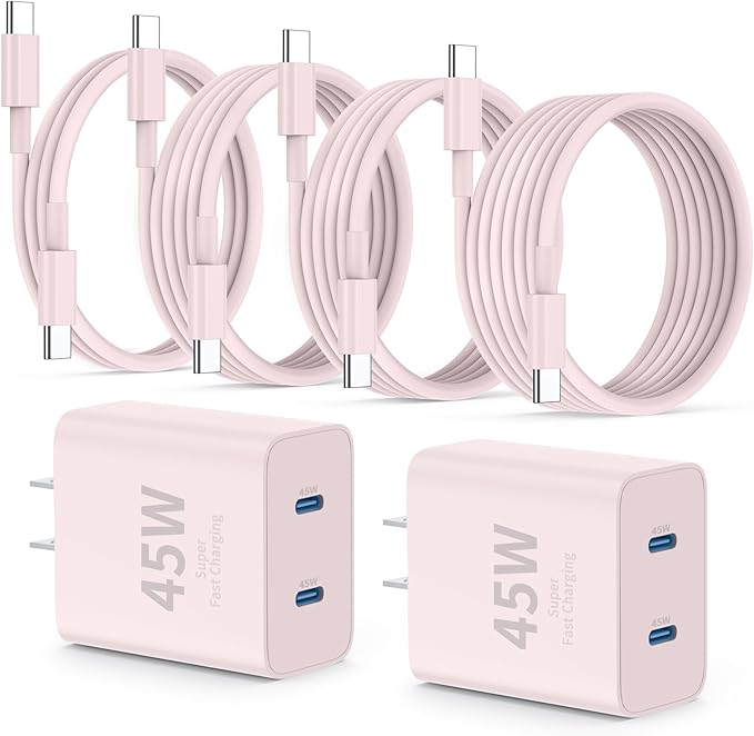 QZIIW Super Fast Samsung Charger Type C,45W Dual Port USB C Fast Charger Block [2-Pack] & Extra Long 60W 3/6/6/10FT USB C Cable - PD Quick Charging 3.0 for Samsung Galaxy S25 Ultra/S24+/S23 iPhone 16