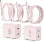 QZIIW Super Fast Samsung Charger Type C,45W Dual Port USB C Fast Charger Block [2-Pack] & Extra Long 60W 3/6/6/10FT USB C Cable - PD Quick Charging 3.0 for Samsung Galaxy S25 Ultra/S24+/S23 iPhone 16