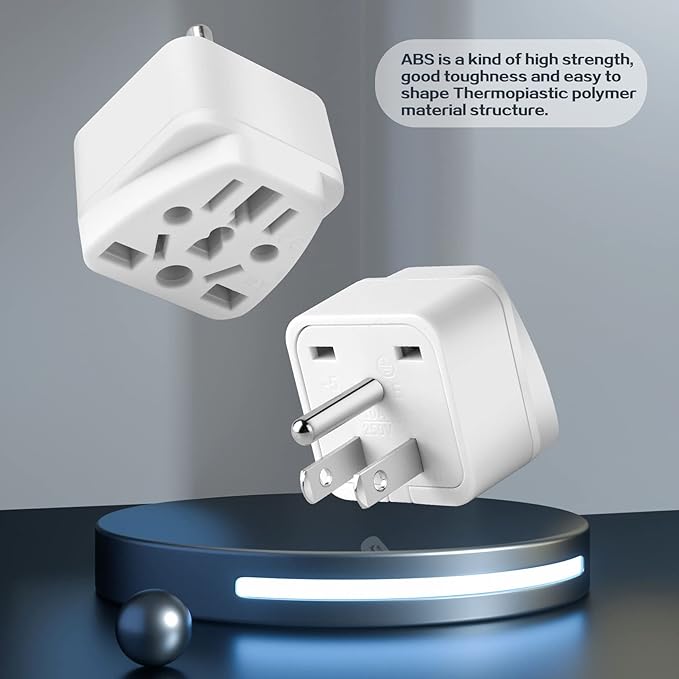 2 Pack US Travel Plug Adapter, EU,UK,AU,in,CN,JP,Asia,Italy,Brazil to USA (Type B), 3 Prong Grounded USA Wall Plug Wall Outlet Power Charger Converter (White)