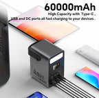 Power Bank 60000mAh Power Station High Capacity Fast Charging PD 65W LiFePO4 Portable Outdoor Generator with DC 12V/3A Output & LCD Display Battery Bank for iPhone 17, Samsung, iPad,MacBook & Camping