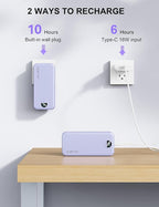 Portable Charger, 20000mAh 22.5W Fast Charging Power Bank with Built-in Cables & Wall Plug, USB C External Battery Pack with LED Display, Travel Essentials Phone Charger for iPhone iPad Samsung Purple