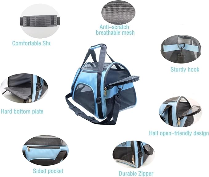 ZaneSun Cat Carrier,Soft-Sided Pet Travel Carrier for Cats,Dogs Puppy Comfort Portable Foldable Pet Bag Airline Approved (Medium-Blue)