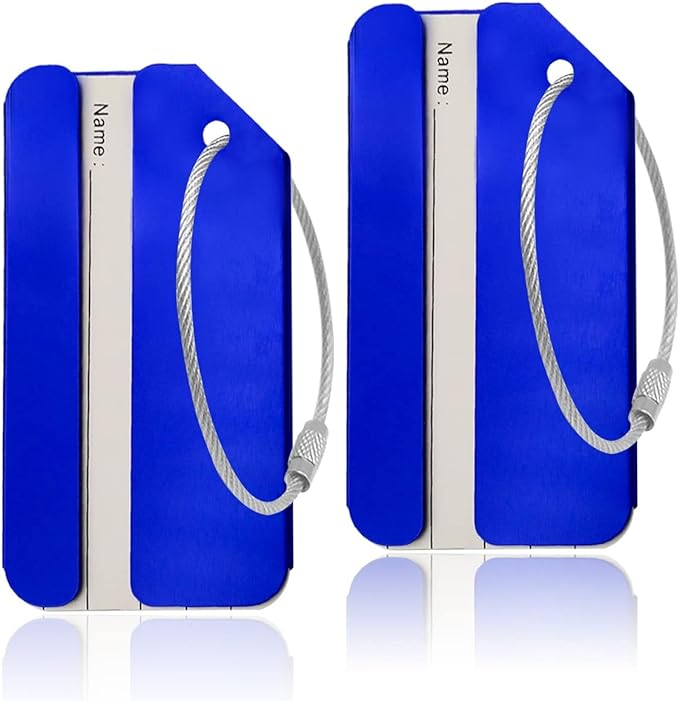 2Pack Blue Aluminum Luggage Tags, Luggage Tag Holders for Travel Luggage Baggage Identifier by Ovener
