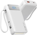 Portable Charger, 27000mAh 22.5W Fast Charging Power Bank with Built-in Cable, USB C Battery Pack with LED Display/Flash Light, Travel Essential External Battery Charger Bank for iPhone Samsung White