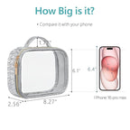 PACKISM TSA Approved Toiletry Bag - 3 Pack Ruched Textured Clear Makeup Bag, Metallic Silver, with 180° Large Opening and Supporting Frame, Perfect for Travel Essentials, Thick No Smell