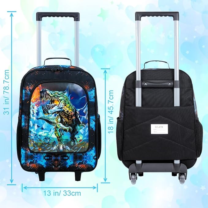 Kids Suitcases for Boys, Cute Dinosaur Luggage Rolling with Wheels, kids carry on luggage for Children Toddler Elementary(Black)