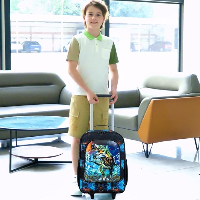 Kids Suitcases for Boys, Cute Dinosaur Luggage Rolling with Wheels, kids carry on luggage for Children Toddler Elementary(Black)