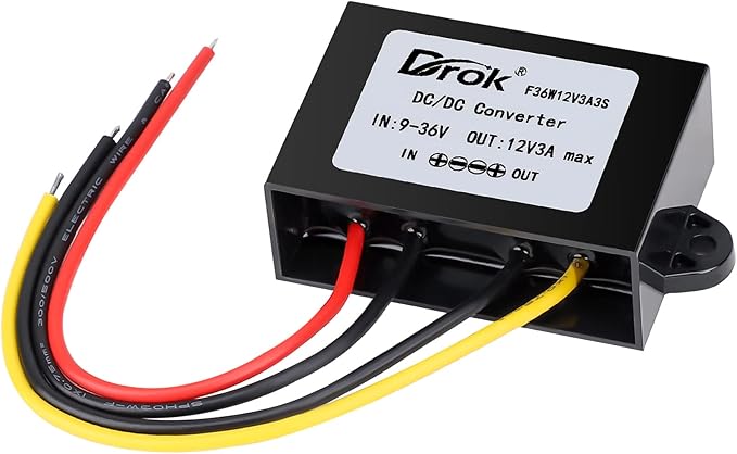 DROK Boost Buck Converter 9V-36V to 12V 3A 36W Plastic Shell Waterproof Auto Step Up Down Voltage Regulator 12V Volt Transformer for Car Audio Solar Power System LCD Television LED Display Screen