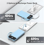 Portable Charger Built-in Cables,10000mAh Power Bank for iPhone,Fast Charge USB C Battery Pack Travel Essentials Slim Lightweight Powerbank Compatible with iPhone 17/16/15/14, Samsung, Android, etc
