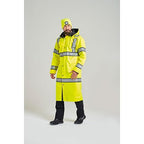 Portwest UH447 Waterproof Reversible Raincoat Hi Vis Reflective Long Safety Rain Jacket Yellow/Black, 4X-Large