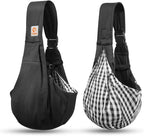 Tomkas Small Dog Cat Sling Carrier Puppy Purse Travel Wrap Soft Crossbody Pet Bag (Black, M - Zip Pocket & Adjust Strap)