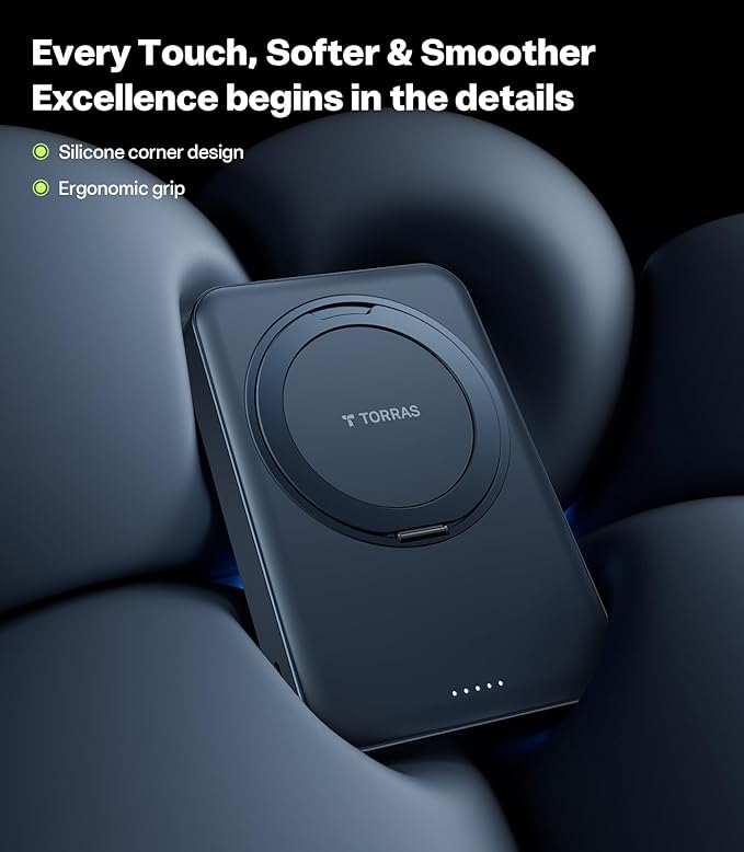 TORRAS 10,000mAh, Qi2 Certified,15W Fast Wireless Portable Charger with USB C Cable, 20W in/Out Wired Charging Power Bank with Stand, Magnetic Battery Pack for iPhone 17 Pro Max/16/15/14/13/12
