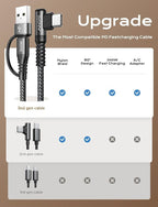 AINOPE 240W Long USB C Cable Multi 4 in 1 Charging Cable Fast Charging C Type Charger Fast Charge USB to USB C,Right Angle Fit iPhone 17 16 15 Pro Max iPad Samsung 10FT Black