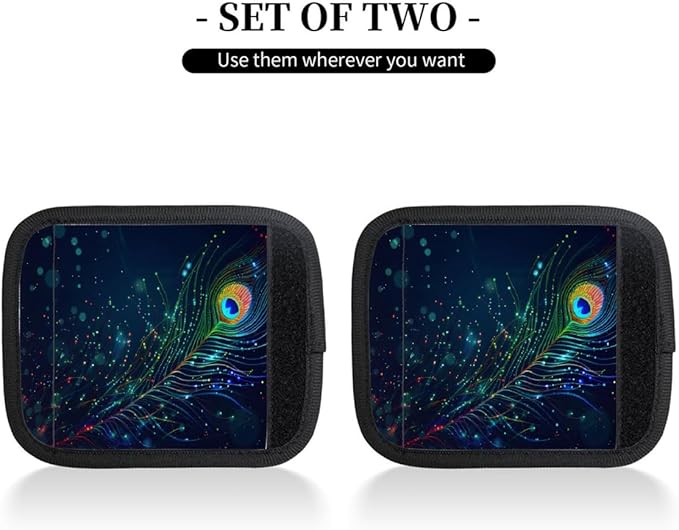 Abstract Colorful Peacock Feathers 2 Pack Luggage Handle Wrap Set of Neoprene Luggage Tags for Suitcases Bag Strap Wrap Cover Travel Airplane Accessories Covers Markers Sleeve Grips Identifiers Cruise