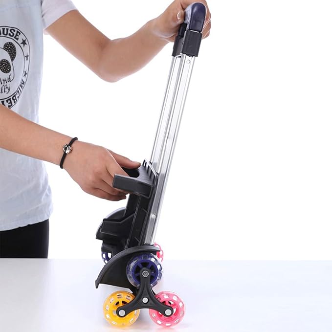 Backpack Trolley with Wheels, Foldable Luggage Trolley,6 Wheels Rolling-Luggage Carts, Aluminium Alloy Travel Hand Trolley for Bags Lunch Backpack