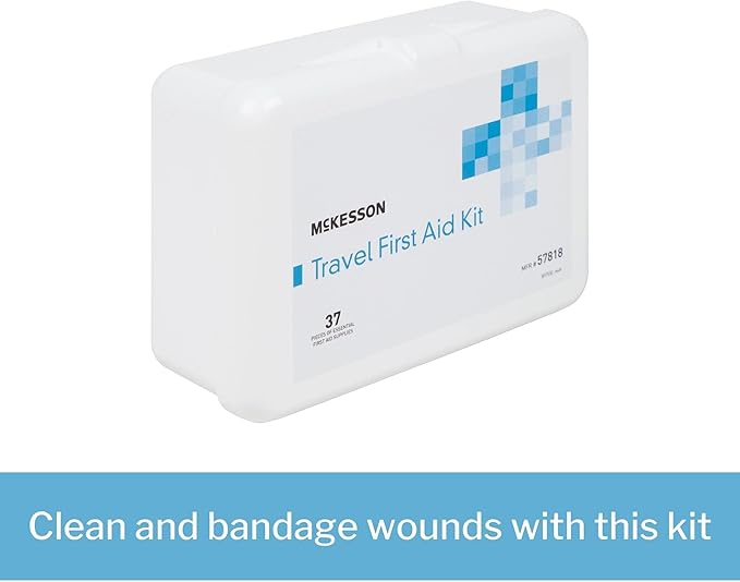 McKesson First Aid Kit - Travel Ready Portable Emergency Supplies for Minor Wound Care - Adhesive Bandages, Gauze Pads, Antiseptic Wipes, Burn Cream - Ideal for Travel, Car & On-The-Go - 37 Pieces