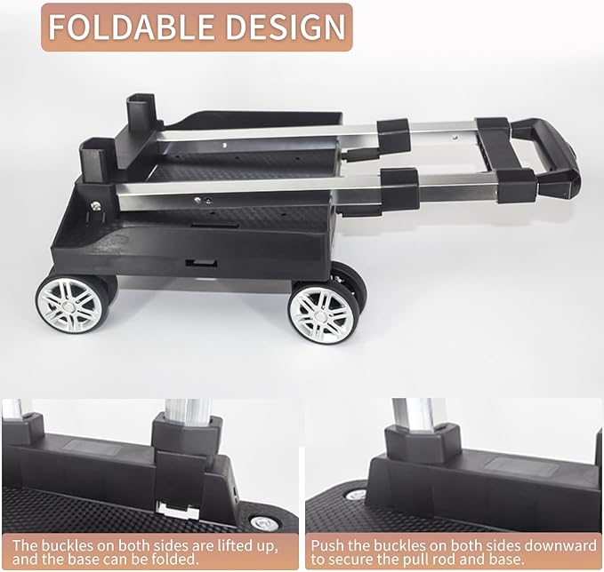 Backpack Trolley Wheeled Cart, Foldable Aluminium Alloy Hand Truck with Edge Guard Base, 4 Spinner Wheels, Luggage Cart with Luggage Strap for Teenagers, Adults, School,Luggage Trolley for Travel