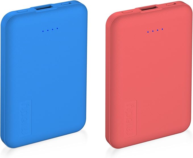 Miady 2-Pack 5000mAh Mini Portable Charger, 5V 2.4A USB-C Output Fast Charging Battery Pack Travel Small Power Bank Compatible with iPhone 16/15 Galaxy S24/S22 iPad Android etc (Red + Blue)