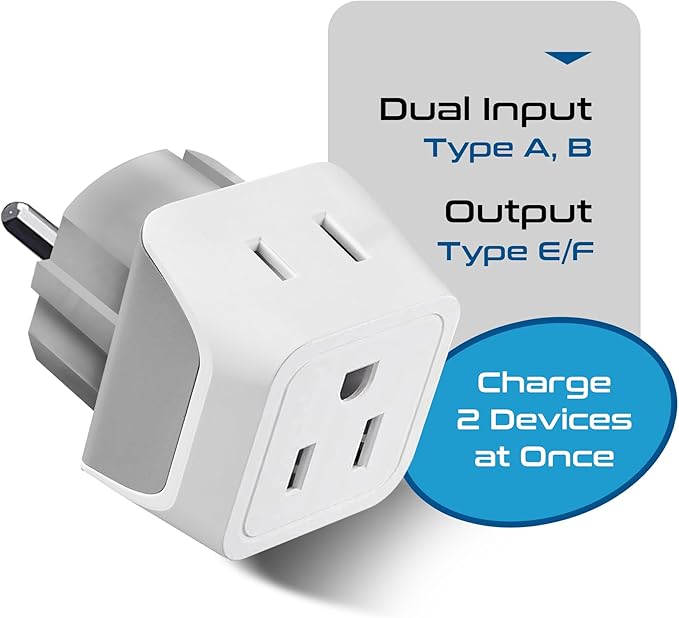 Ceptics Schuko Germany, France Plug Adapter, Dual Input - Ultra Compact Light Weight - Usa to Russia, South Korea Travel Adaptor Plug - Type E/F (3 Pack)