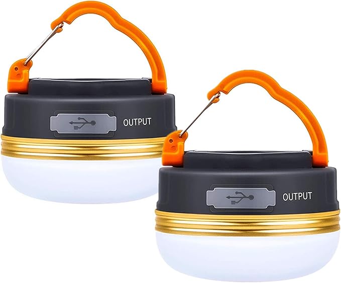 Censinda LED Camping Lantern, Rechargeable Portable Tent Light, 300LM,3 Light Modes,1800mAh Power Bank, Magnet Base,Electric Lantern Flashlight for Camping/Hiking/Fishing/Hurricane/Emergency(2 Packs)