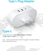 2 Pack Italy Travel Plug Adapter, VINTAR US to Italy Power Adapter with 1 USB C 2 USB A Ports and 2 American Outlets, 5 in 1 Outlet Adapter, Type L Plug Adapter for USA to Italy Uruguay Chile