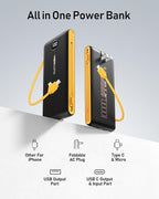 VEEKTOMX Portable Charger with Built in Cables 10000mAh, Power Bank for iPhone with Wall Plug, Travel Essential Fast Charging USB C Slim External Battery Pack for iPhone 17/16/15, Samsung, iPad, etc