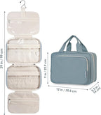 Narwey Travel Toiletry Bag for Women Large Hanging Makeup Bag Organizer Toiletries Bag for Full Size Essentials Accessories Cosmetics (Greyish Blue (Large))