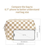 Narwey Checkered Makeup Bag Travel Cosmetic Bag Organizer Toiletry Bag Make Up Bags with Compartments for Women Girls (Large, Khaki Checkerboard)