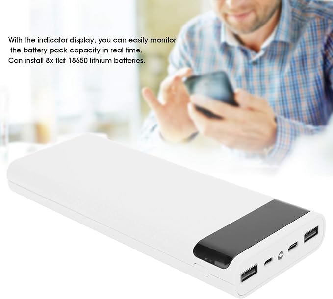 Power Bank Kit,Lightweight 8 x Battery Storage Box Power Bank Kit DIY Portable Power Bank Jacking Accessory(White)