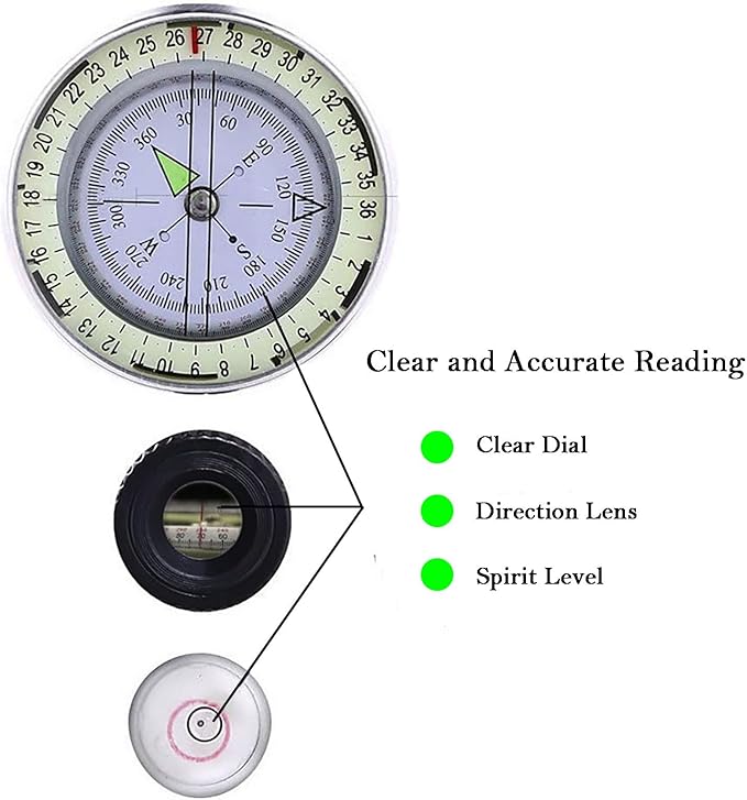 Compass, Hiking Compass for Survival with Lensatic – Water-Resistant Durable and Pocket-Sized