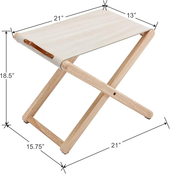 Folding Camping Stools Set of 4, Canvas Folding Stool with Wood Legs Portable Camp Stool Chairs for Outdoor Fishing Picnic Travel BBQ, Beige