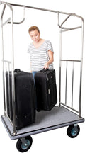 Stainless Steel Luggage Cart – 800lb Capacity – Bellman Cart w/ 6” Air Filled Tires & Gray Carpet, for Hotel, Resorts, Condos, Commercial Use (Value Valet Series)