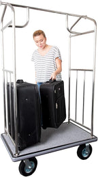 Stainless Steel Luggage Cart – 800lb Capacity – Bellman Cart w/ 6” Air Filled Tires & Gray Carpet, for Hotel, Resorts, Condos, Commercial Use (Value Valet Series)
