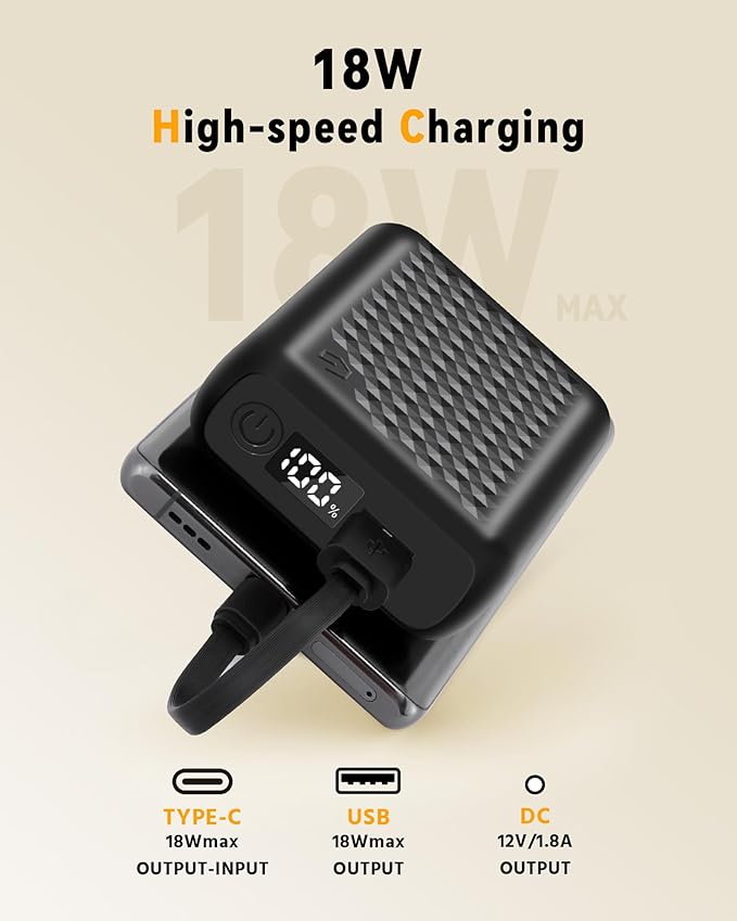 Genovega 12v 18400mAh Power Bank High Capacity Fast Charge Battery Pack Type-C Input，USB DC Type-C Output for Graphene Heated Jackets Vests Hoodies Digital Display for Wulcea VERGOO