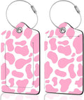 2Pack Luggage Tags for Suitcases, Cute Unique Pu Leather Cruise Luggage Tag with Privacy Cover ID Label Address Card and Metal Ring Suitable for Women Men Kids Travel Bag Pink Milk Pattern