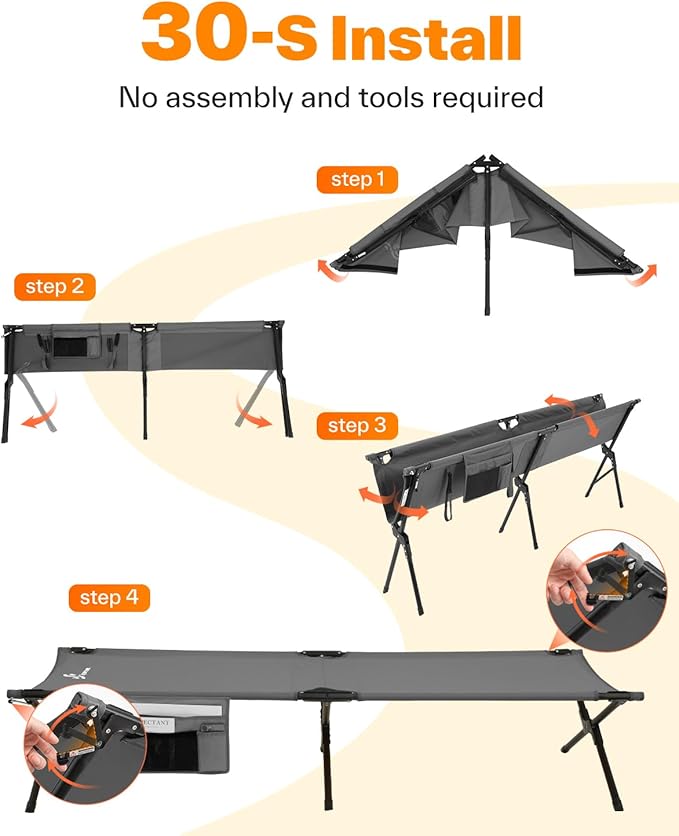 Sportneer Camping Cot, 78.3"x28.7"x14.6" Sturdy 6-Leg Foldable Guest Bed for Adults with Storage Bag & Side Pocket, Compact Portable Design 330 LBS Support
