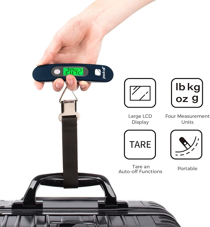 pack all 110 Lbs Luggage Scale, Digital Handheld Luggage Scale, Baggage Scale, Travel Weight Scale for Luggage with Backlit LCD Display, Battery Included, Blue