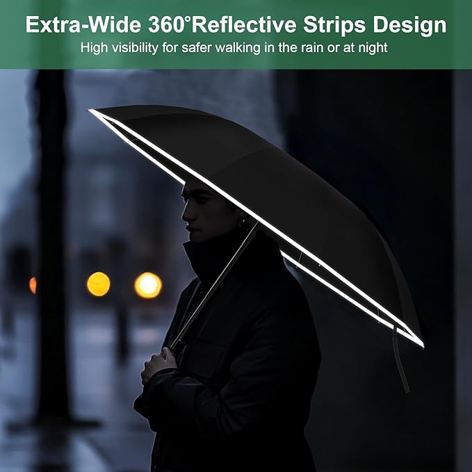 4-in-1 Inverted Travel Umbrella Compact, Automatic Large Umbrellas for Rain & Sun, Portable Windproof Umbrella for Backpack, Reverse Folding Umbrella for UV with Reflective Strips,Lightweight