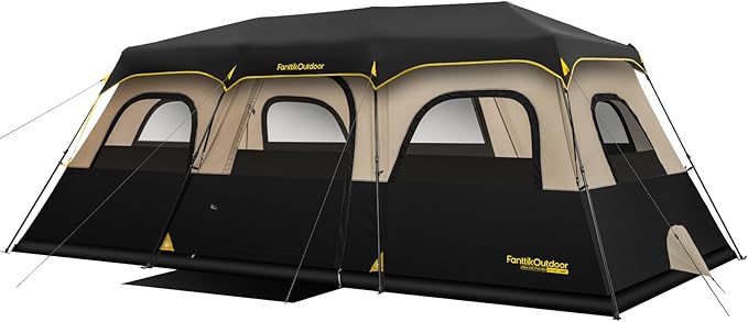 FanttikOutdoor Instant Cabin Tent 6/8/10/12 Person Camping Tent Setup in 60 Seconds with Rainfly & Windproof Portable with Carry Bag for Family Camping & Hiking, Upgraded Ventilation, Khaki
