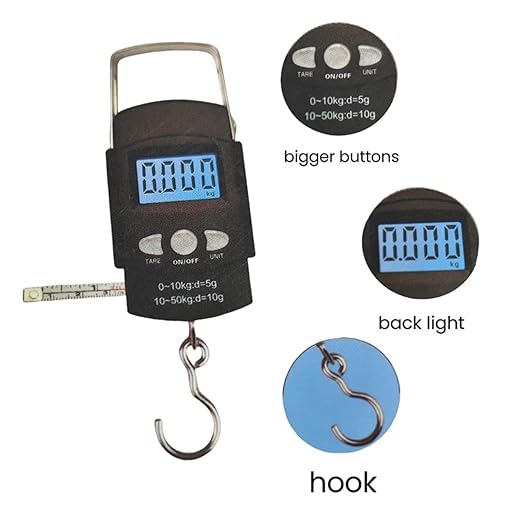Luggage Weight Scale, 2pcs Hanging Scale Digital Electronic Fishing Hook 50kg with Backlit Display and Tape Measure,for Travel
