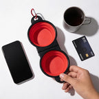 Collapsible Dog Bowls with Carabiner, Double Portable Travel Pet Bowls for Food and Water, Foldable Silicone Dog Bowl for Walking, Hiking, Camping, Small Medium Dogs and Cats,Red