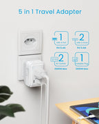 1 Pack Brazil Power Adapter, VINTAR Foldable Type N Plug Adapter with 2 AC Outlets 3 USB Ports (2 USB C), Brazil Outlet Plug for US to Brazilian