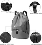 Valleycomfy Sports Drawstring Backpack - Water Resistant String Bag with Shoe Compartment Gym Backpack for Women & Men Dark Grey