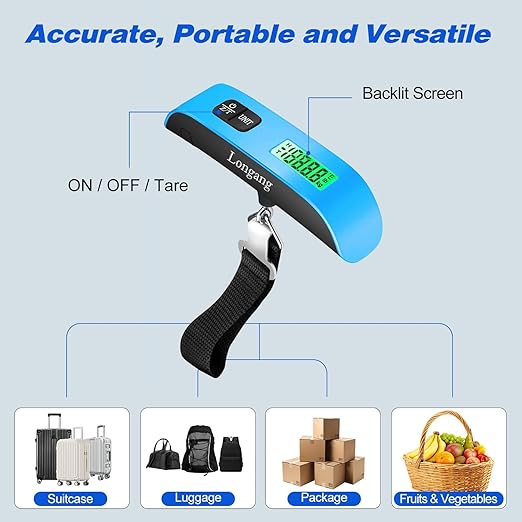 Digital Hanging Luggage Scale with Backlit for Travel, Portable Handheld Suitcase Weight Scale with Hook, 110 Pounds, Battery Included