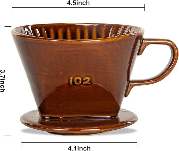 Pour Over Ceramic - Coffee Dripper Ceramic Coffee Maker with 3 Holes Flat Bottom, Porcelain Slow Filter Cone for Travel, Camping, Office, Home, Coffee Maker Brew, Brown