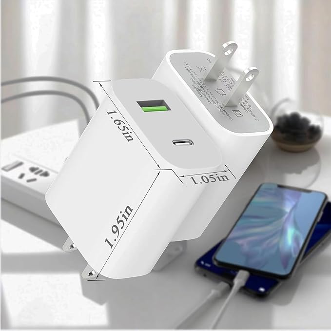 3 Pack USB C Charger Block, Dual Port Type C Wall Charger Fast Charging 20W Power Adapter Cube for iPhone 14/14 Pro/14 Pro Max/14 Plus/13/12/11, XS/XR/X, iPad, Samsung, More