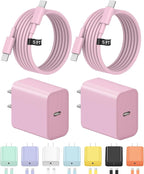 5FT iPhone 17 16 15 Charger Fast Charging USB C Charger Block Type C Chagrer Fast Charging 2-Pack for iPhone 17/17 Plus/17 Pro/17 Pro Max/iPhone 16/16 Plus/16 Pro/16 Pro Max/15 Pro Max/Samsung(Pink)