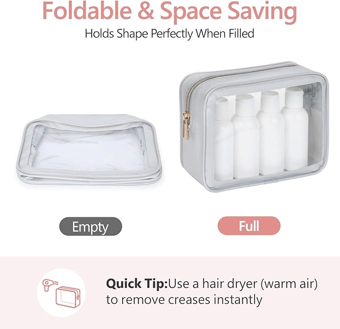 PACKISM Clear Makeup Bag - TSA Approved Toiletry Bag for Carry-on & Checked Luggage, Water Resistant Car Storage Organizer with Reinforced Seams